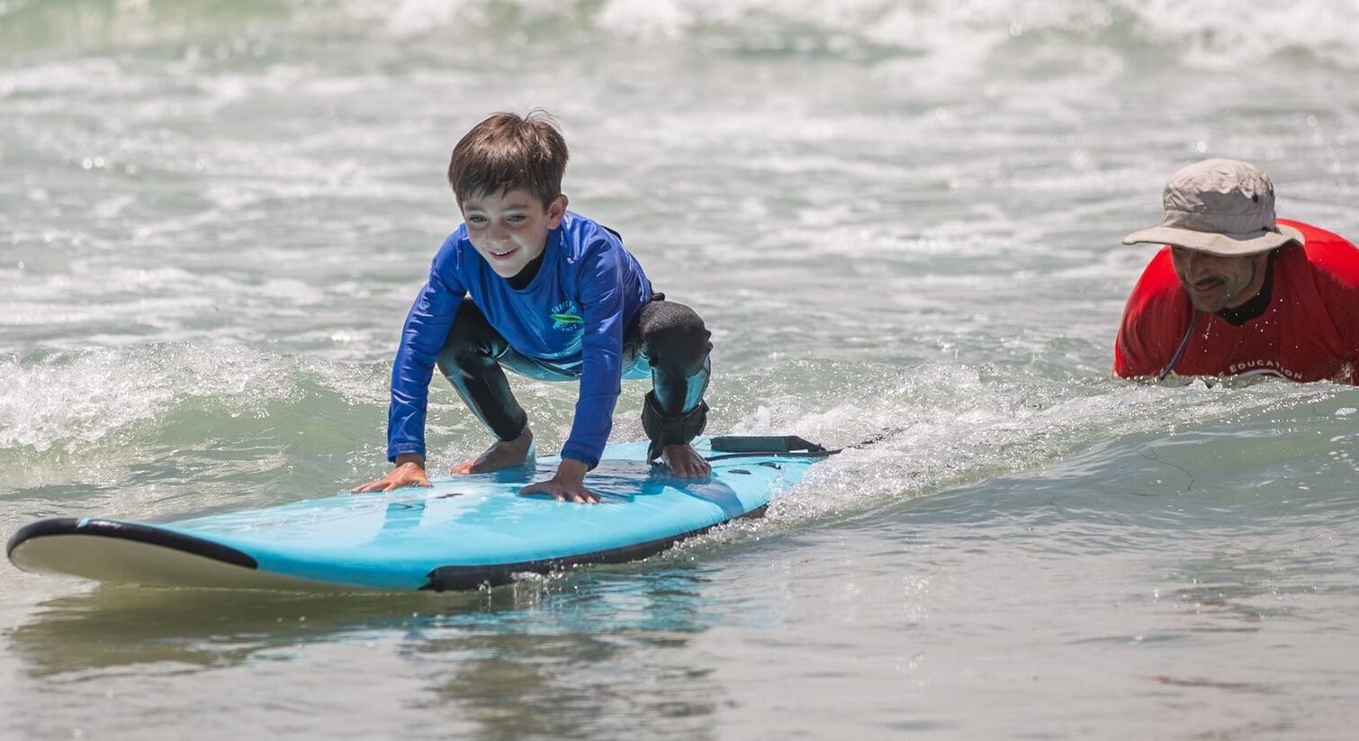 Surf Eduation Academy Mini Grom Surf Camp kids surfing in La Jolla Shores