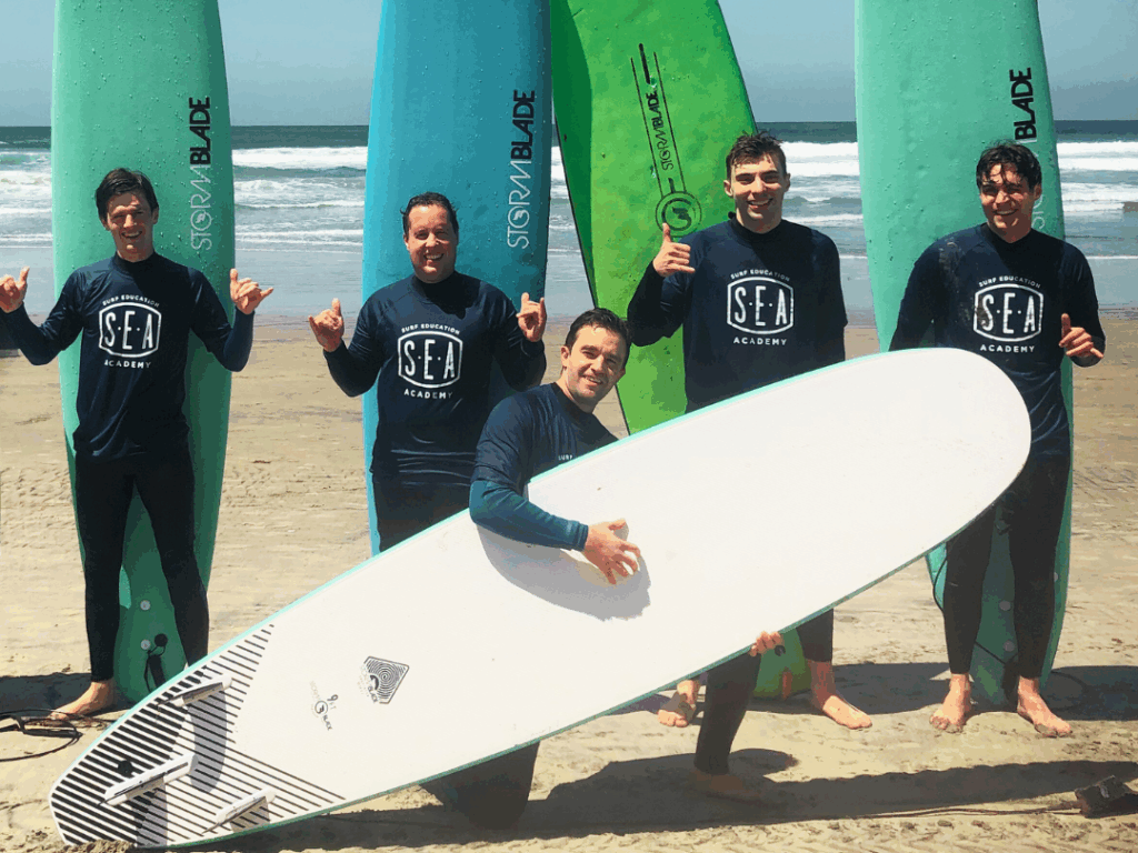 SEA surf lessons at La Jolla shores in San Diego Califronia with a group of adults