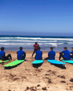 Surf Education Academy with pre-surf lesson safety talk