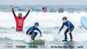 Surf Education Academy surfers at La Jolla Shores surfing at surf camp or surf lesson