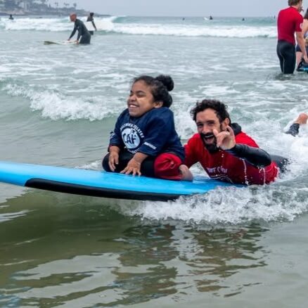 Sean Brody and Surf Education Academy partnering with Challenged Athletes Foundation for an adaptive surfing clinic at La Jolla Shores in San Diego California